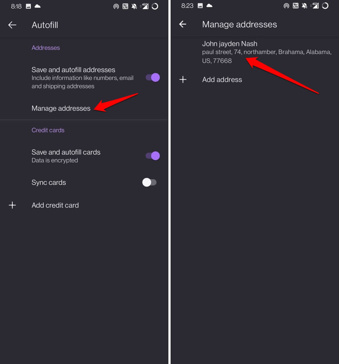 edit or delete an address on Firefox
