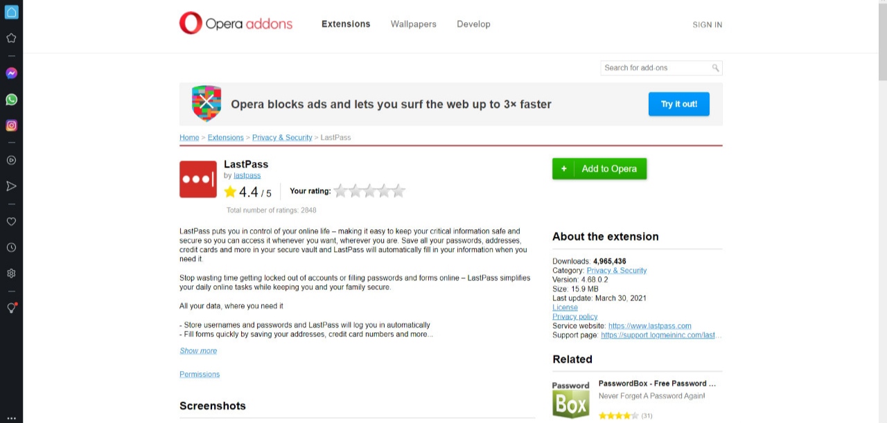 LastPass Extension for Opera Computer
