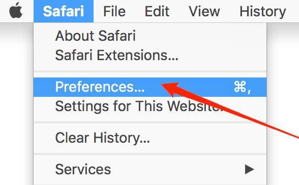 Safari Preferences Menu