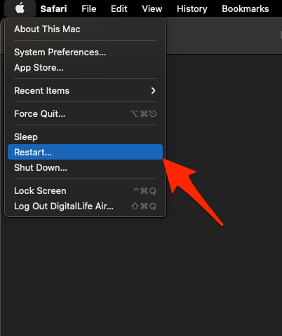 Apple Mac Restart menu under Apple Logo