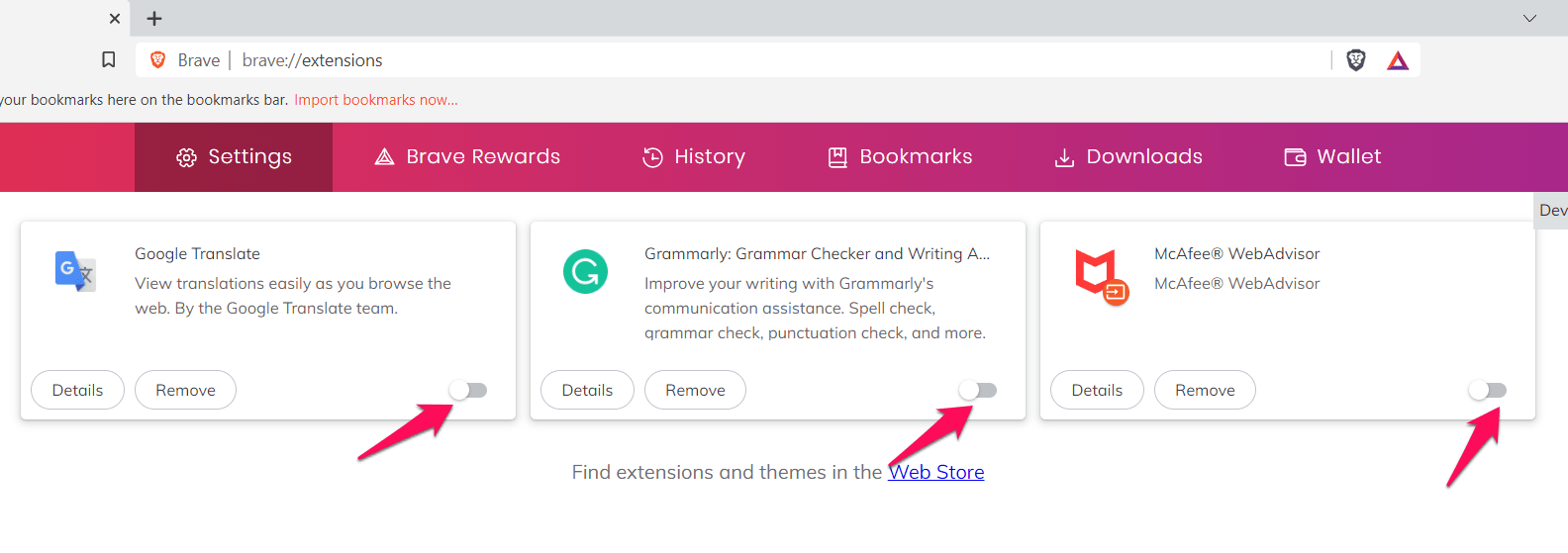 Disable Brave Browser Extension on Computer